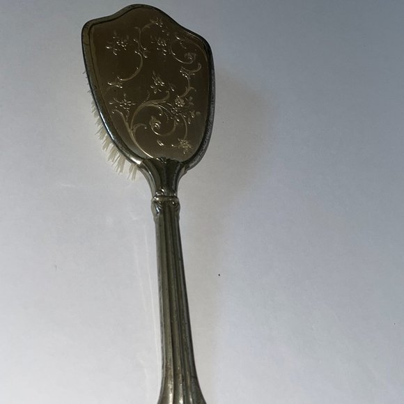 Vintage Dressing Table Vanity Brush For Hair Care Long Metal Floral Pattern main image 4